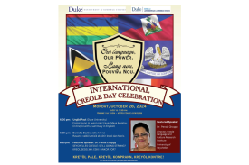 flyer witj picture of the speaker announcing International Creole Day